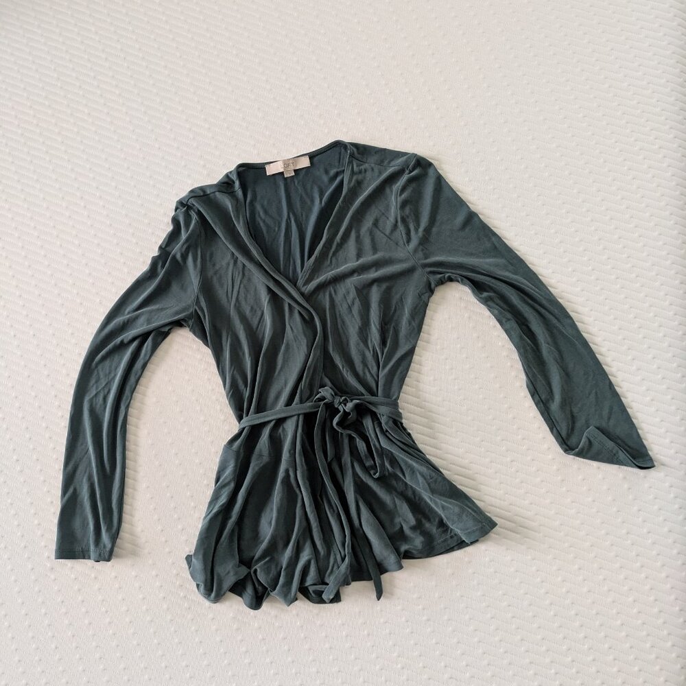 LOFT Sandwashed Sea Green Wrap Top, Size Small - Picture 2 of 5